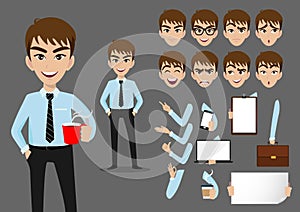 Set of body parts and emotions. Vector character illustration in cartoon style Business man cartoon character creation set.