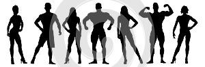 Set of bodybuilders vector silhouettes. Posing