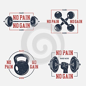 Set of bodybuilding typography with slogan - No pain, no gain.