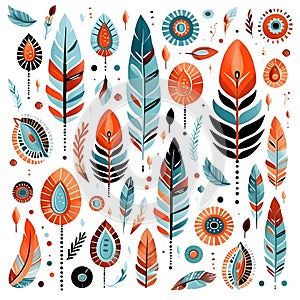 Set of boho feathers. Boho style. Vector illustration