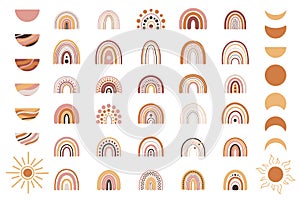 Set of boho rainbows in terracotta colors. Neutral nursery art design for decoration, bohemian printing for fabric, wall art. Hand