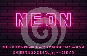 Set of bold bright shiny cute pink neon font