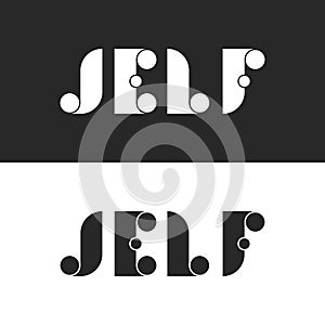 Set bold letters with circle J, E, L, F logo mockup, collection identity emblem for business card