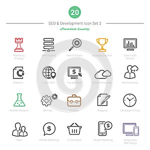 Set of Bold Stroke SEO and Development icons Set 2