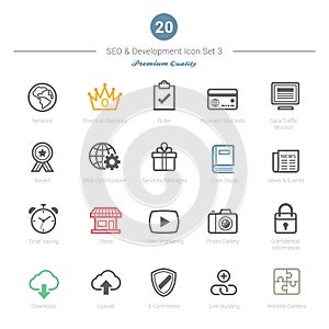 Set of Bold Stroke SEO and Development icons Set 3