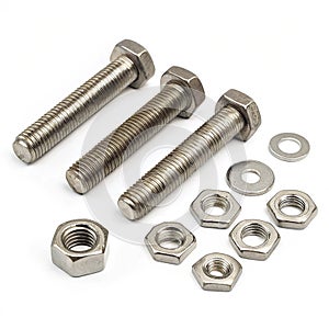 Bolts and nuts isolated on white background photo