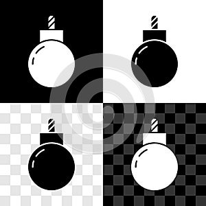 Set Bomb ready to explode icon isolated on black and white, transparent background. Vector