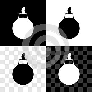 Set Bomb ready to explode icon isolated on black and white, transparent background. Vector