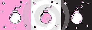 Set Bomb ready to explode icon isolated on pink and white, black background. Vector
