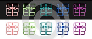 Set Book as a gift icon isolated on black and white background. Vector