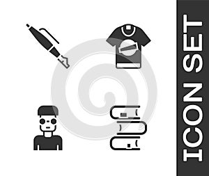 Set Book, Fountain pen nib, Nerd geek and T-shirt icon. Vector