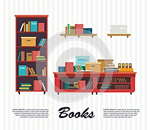 Set book icons in flat design style.