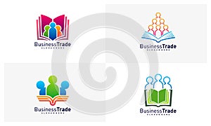 Set of Book People logo design vector, Colorful People logo design template, Icon symbol