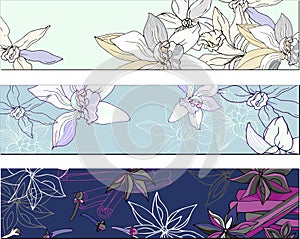 Set of bookmarks with a floral pattern for corporate identity. Vector illustration in pastel colors with contour flowers