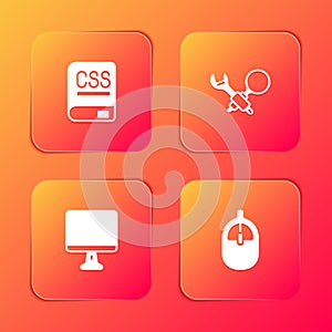 Set Books about programming, Debugging, Computer monitor screen and mouse icon. Vector