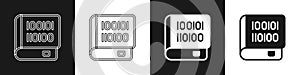 Set Books about programming icon isolated on black and white background. Programming language concept. PHP, CSS, XML