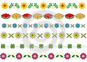 Set of borders of decorative floral patterns.