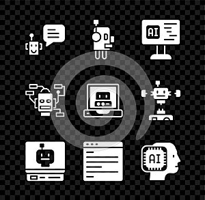 Set Bot, Robot, Software, Computer api interface, Humanoid robot, and Creating icon. Vector