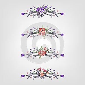 Set Botanic Blossom Floral Elements. Bloom Foliage