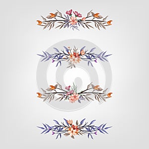 Set Botanic Blossom Floral Elements. Bloom Foliage