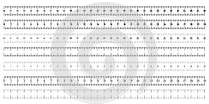 Set of both side horizontal rulers - lenght and size indicators distance units. Vector illustration