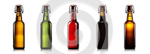 Set of bottle of beer or cider isolated on white background