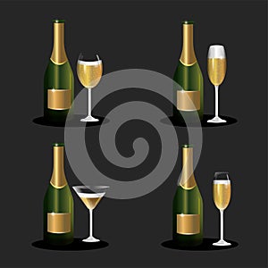 Set bottle champagne with glass to celebrate new year