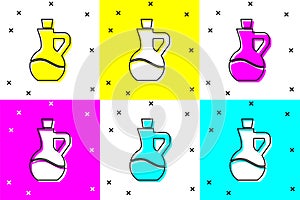 Set Bottle of olive oil icon isolated on color background. Jug with olive oil icon. Vector