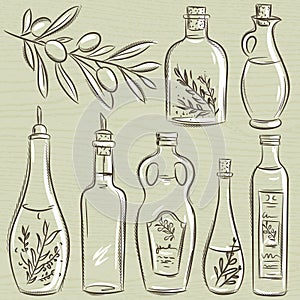 Set of bottle for olive oil, vector