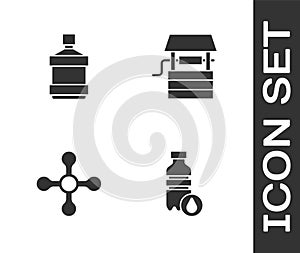 Set Bottle of water, Big bottle with clean, Water tap and Well bucket icon. Vector