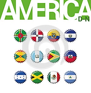 Set of 12 bottlecap flags of America D-N. Set 2 of 3.