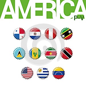 Set of 12 bottlecap flags of America P-V. Set 3 of 3.