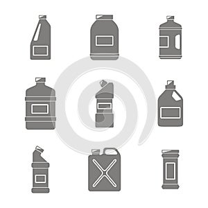 Set with bottles with cleaning chemical products