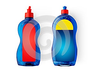 A set of bottles of detergents for washing. Blank plastic bottle for laundry detergent, isolated on white background