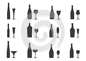 Set of bottles and glasses