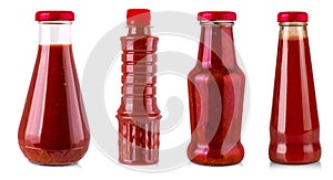 Set of Bottles of Ketchup isolated on white background with clipping path