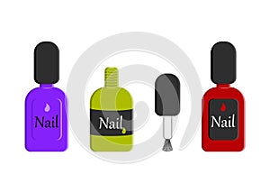 A set of bottles with nail polish. Three different bottle designs. Design for beauty salons, beauty salons. Clip art