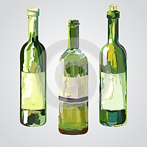A set of bottles of wine.