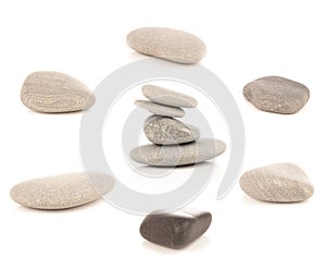 Set of boulders pebble stones isolated on white background