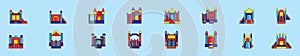 Set of bounce house cartoon icon design template with various models. vector illustration isolated on blue background