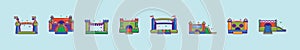 Set of bounce house cartoon icon design template with various models. vector illustration isolated on blue background