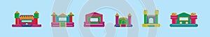 Set of bounce house cartoon icon design template with various models. vector illustration isolated on blue background