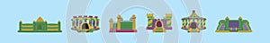 Set of bounce house cartoon icon design template with various models. vector illustration isolated on blue background