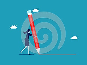Set boundaries and know business limitations. Businesswoman holding a large pencil to draw field lines