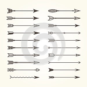 Set of bow arrows - ethnic archery arrows in different designs