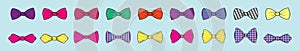 Set of bow tie cartoon icon design template with various models. vector illustration isolated on blue background