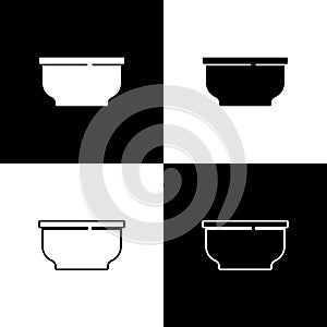 Set Bowl icon isolated on black and white background. Vector