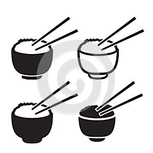 Set of bowl of rice with pair of chopsticks icon