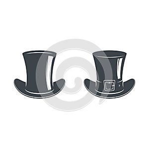 Set of bowler hats and cylinders. Vintage style. Vector illustration. Gentleman. Focus. Logo template.