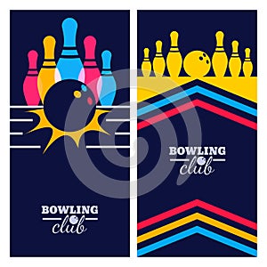 Set of bowling banner backgrounds, poster, flyer or label design elements.